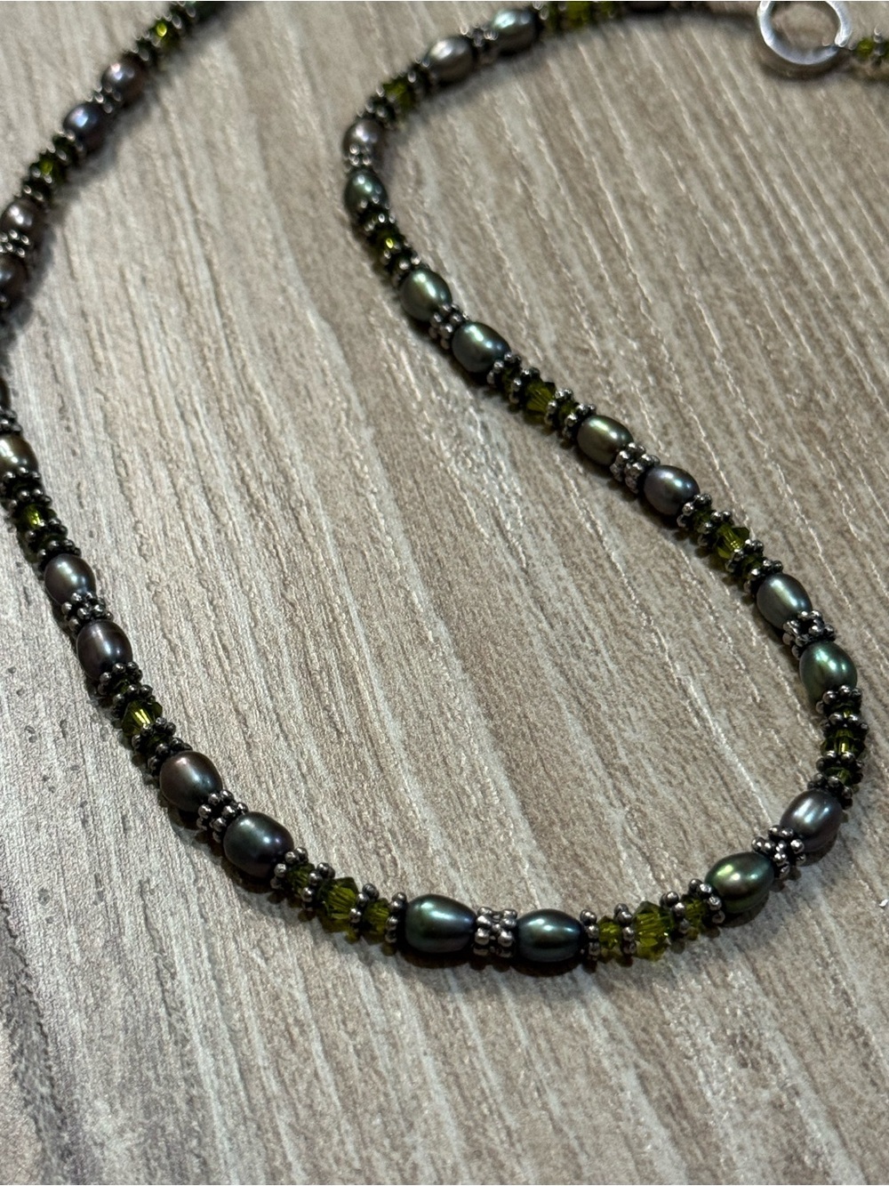 Peacock Freshwater Pearl Olive Green Crystal Beaded Necklace 19” Artisan - Picture 11 of 15